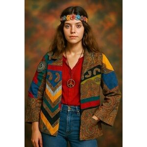 1960s 70s Psychedelic One Of A Kind Paisley Patchwork Hippie Chore BOHO Jacket M